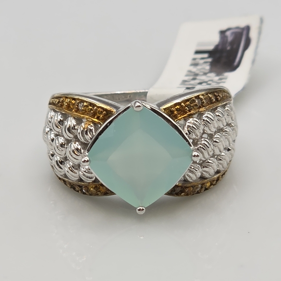 NWT Designer Signed Moss Agate And Diamond Ring